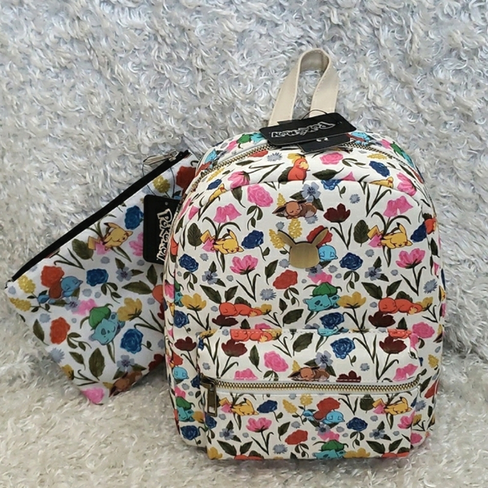 Pokemon Floral Mini Backpack And Make Up Bag set